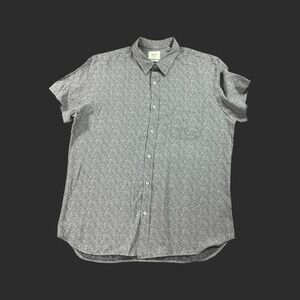 Billy Reid Shirt Mens XL Gray Black Fan Dot Standard Fit Short‎ Sleeve Cotton